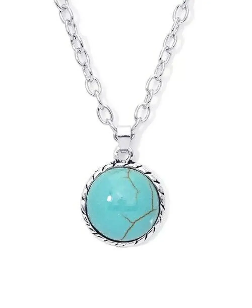 Silver Plated Faux Turquoise Pendant Necklace Stunning Chic Women's Fashion NEW